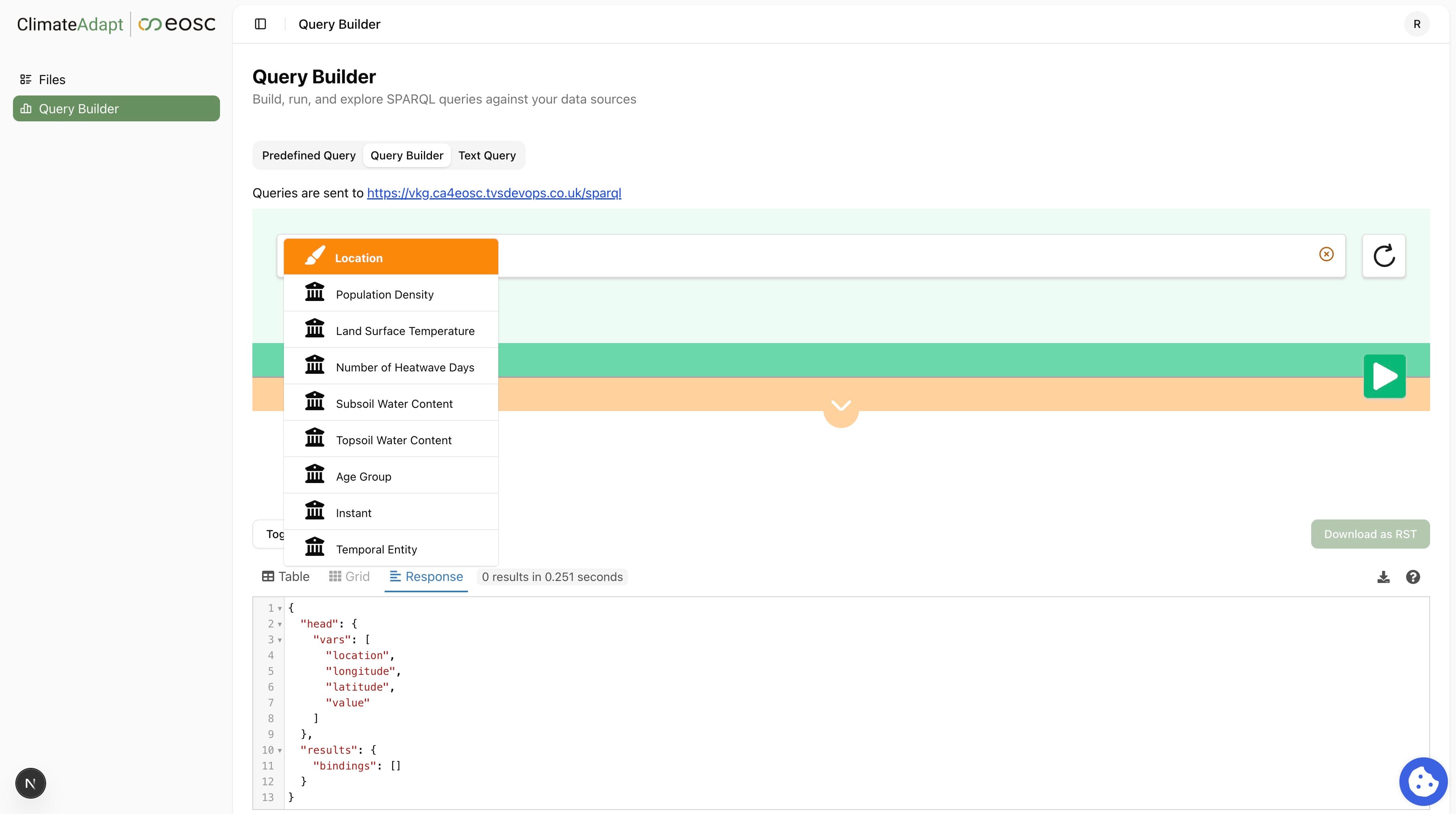 Visual query builder interface